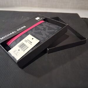 MICHAEL KORS Men's Card Wallet DRAGONFRUIT MK Jet Set Collection BRAND-NEW w/tag